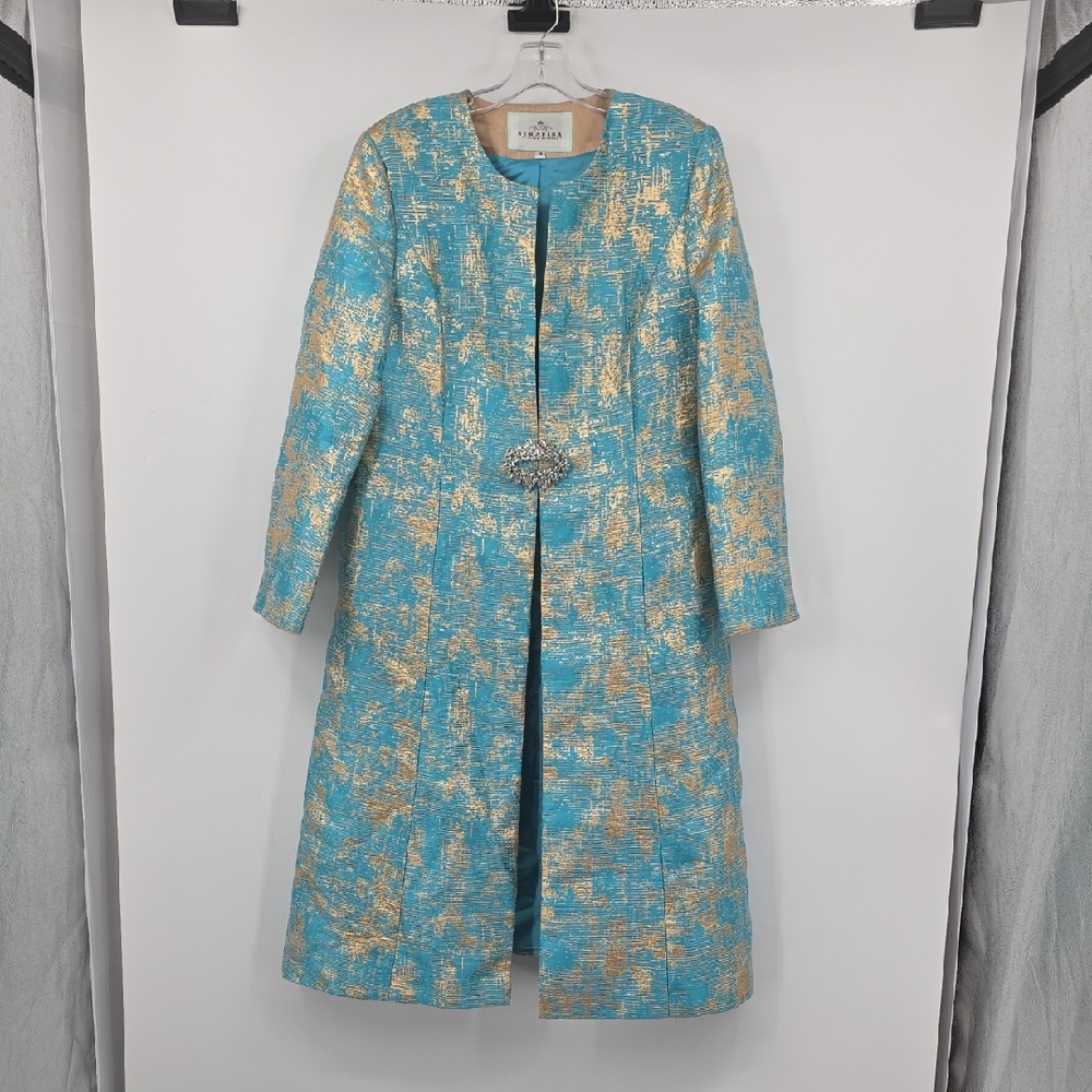 Seraphine Blue and Gold Brocade Blazer Size 14
